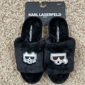 Karl Lagerfeld Paris Women’s Jovie Faux Fur Slide Sandals Shoes Black, Size 7